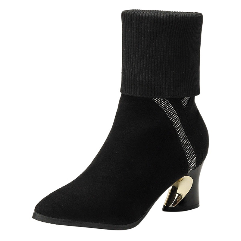 Boots all-match high heel short boots for women 2024 Winter New elegant thick heel pointed warm mid-calf comfortable fashion boots