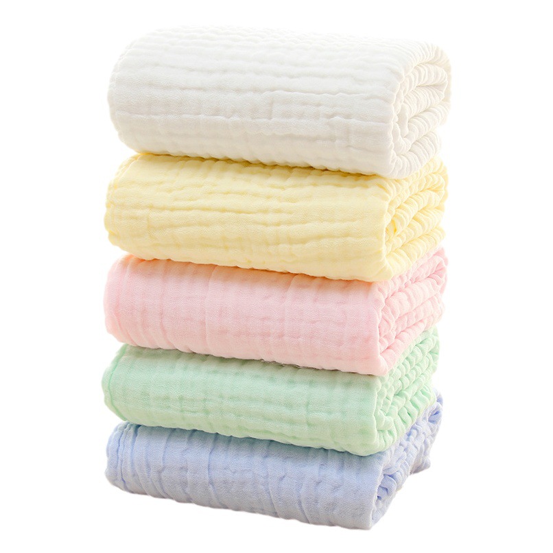 6 layers of gauze baby bath towel seersucker 105*105 soft absorbent baby blanket wholesale plain children's towel quilt