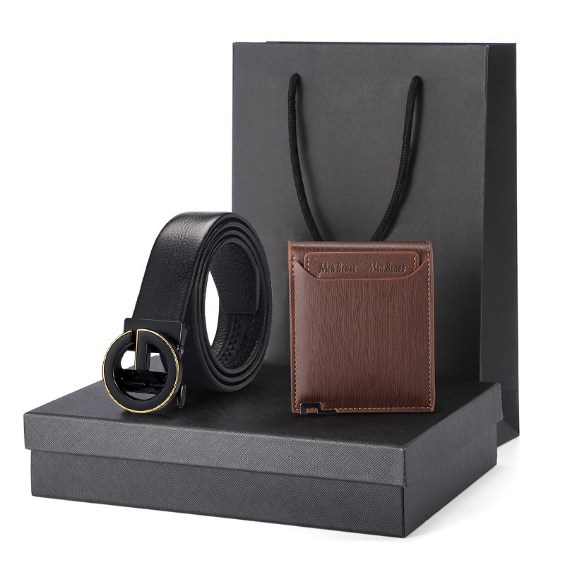 Picture of Gift Wallet Set Men's Belt Automatic Buckle Belt Top Layer Cowhide Business Cowhide Trousers Business Gift for Men