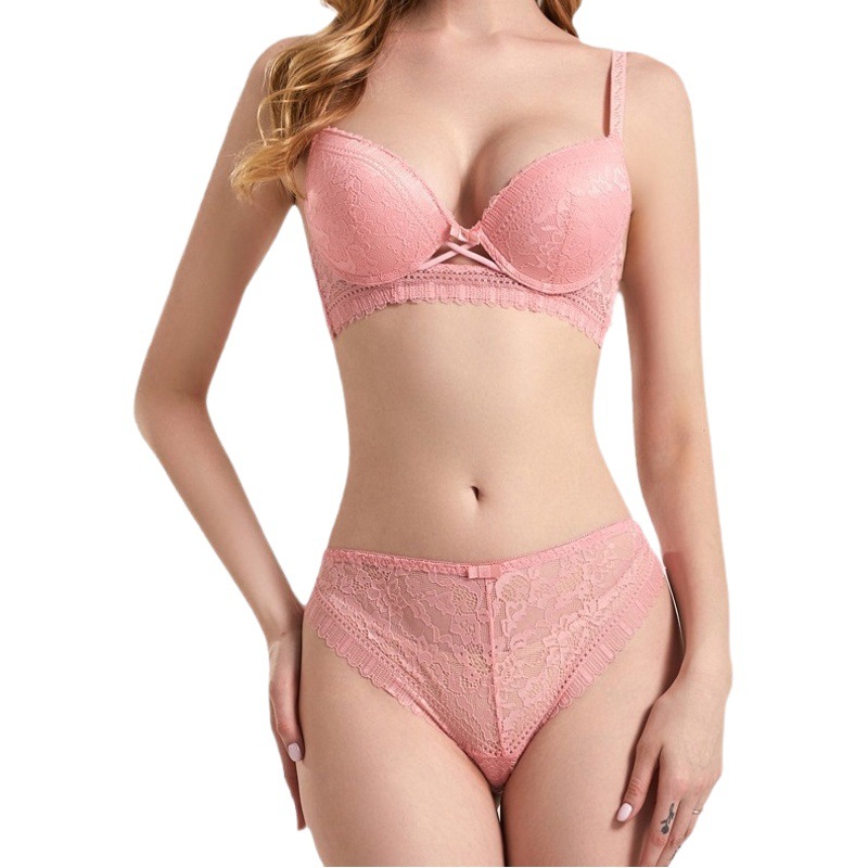 2023 Cross-border New European and American Original Single Bra Set Large Size Sexy Lace with Rings Gathering Women's Underwear