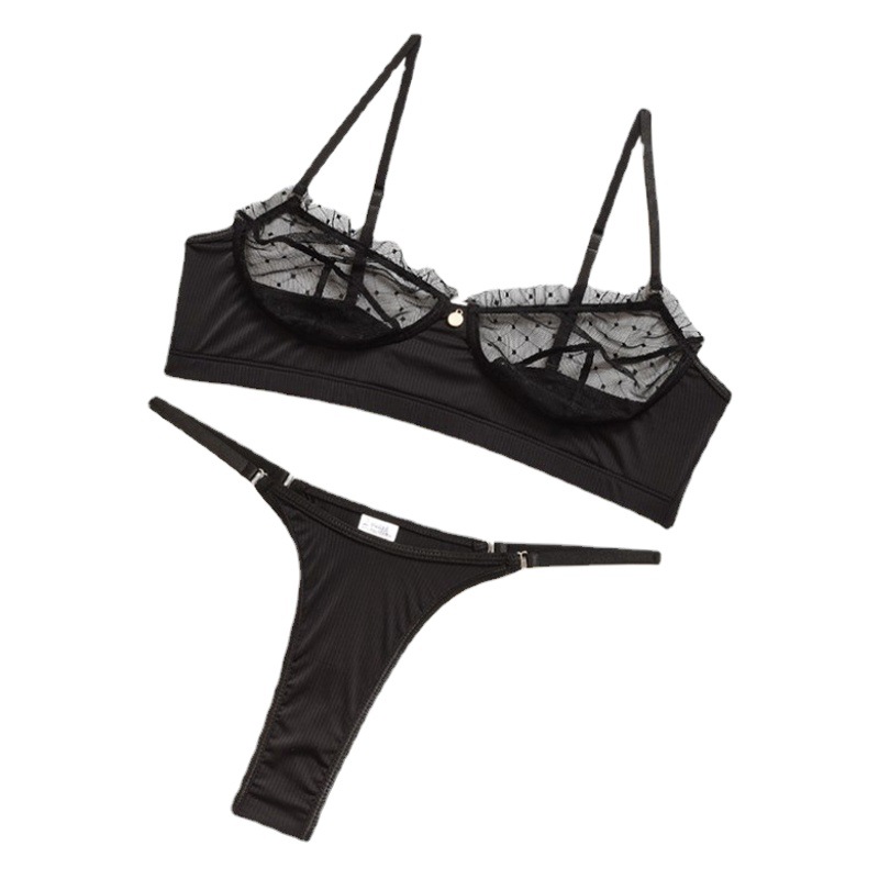 European and American Sexy Underwear AliExpress Amazon Women's Lace Mesh Eyelash Lace Strap Backless Set