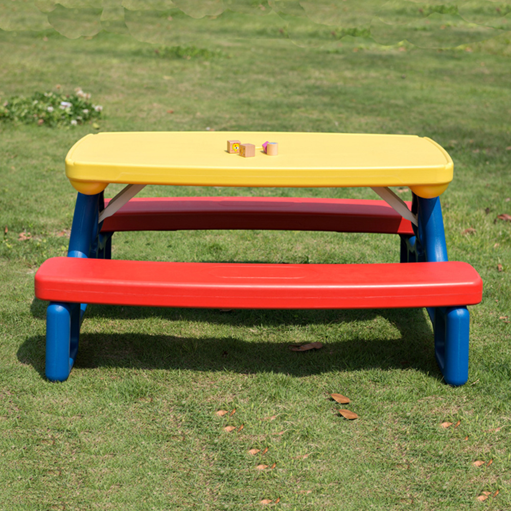 Picture of Foldable Children's Outdoor Table and Chairs with Umbrella for Four People Picnic Game Table Furniture Kindergarten Learning Desk Learning Table
