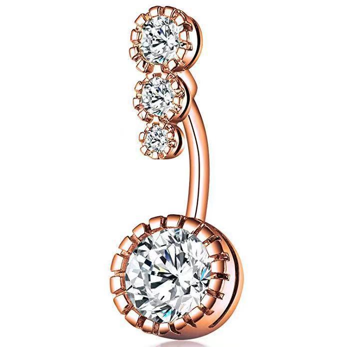 Picture of 18K real gold electroplated European and American body piercing jewelry belly button ring copper inlaid zircon 316L stainless steel rod belly button nail
