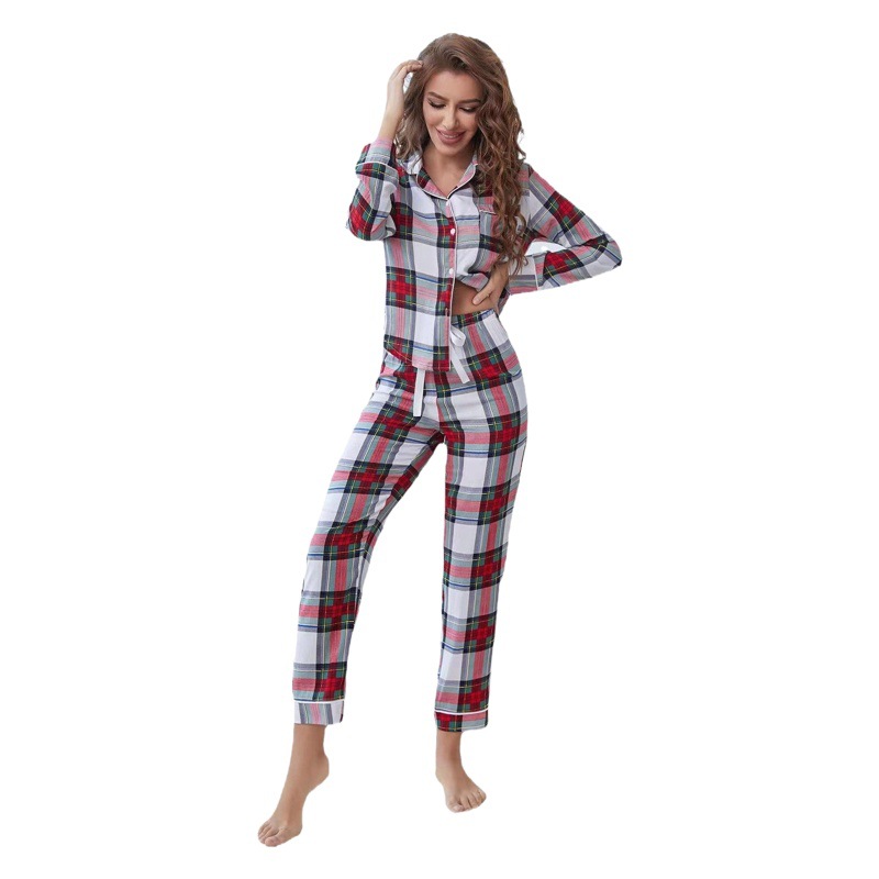 Amazon European and American Cross-Border Pajamas for Women Autumn and Winter Christmas Long-Sleeved Shirts and Pants Two-Piece Home Clothes Night