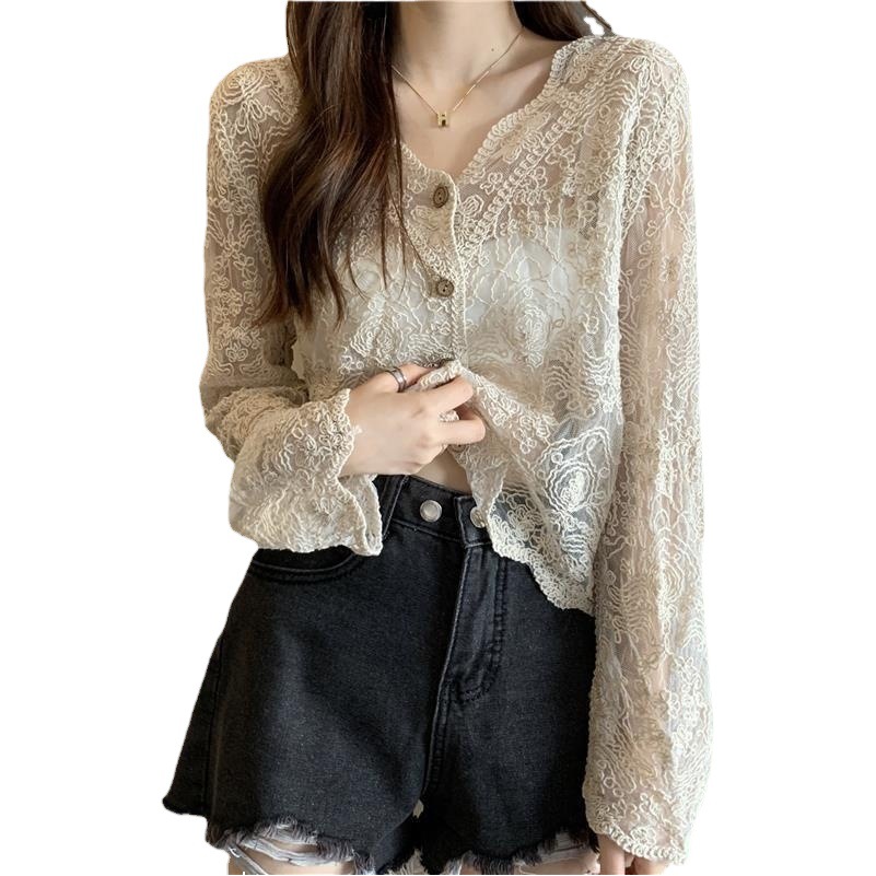 2023 New Knitwear Women's Spring and Summer Outer Lace Cardigan Thin Sunscreen Shawl Blouse Women's Knitted Top