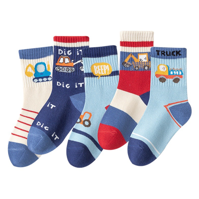 2023 new children's cartoon car mid-calf socks boys and girls autumn and winter cotton socks trendy cool children's socks
