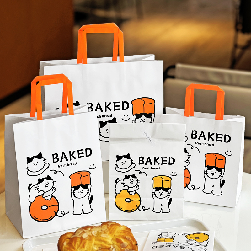 Net red kitten handbag baking toast bread packaging bag dessert packaging bag kraft paper bag wholesale logo printing