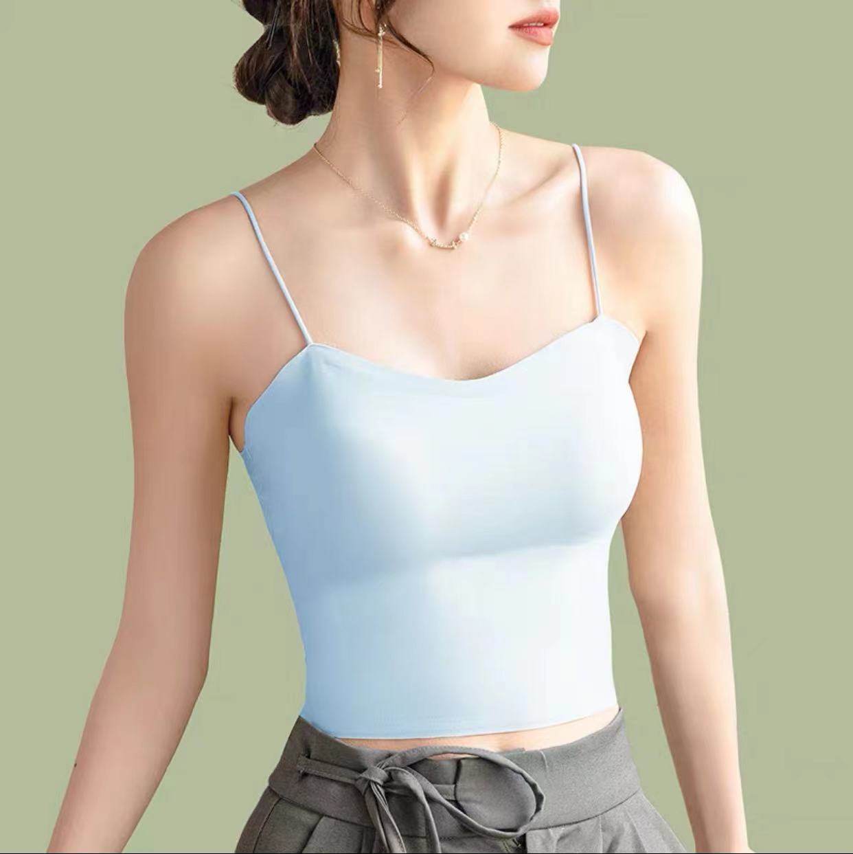 Picture of Sling Small Vest Women's Ice Silk Beautiful Back Underwear with Chest Pad One-piece Bra Summer Thin Inner Top Tube Top Outer Wear