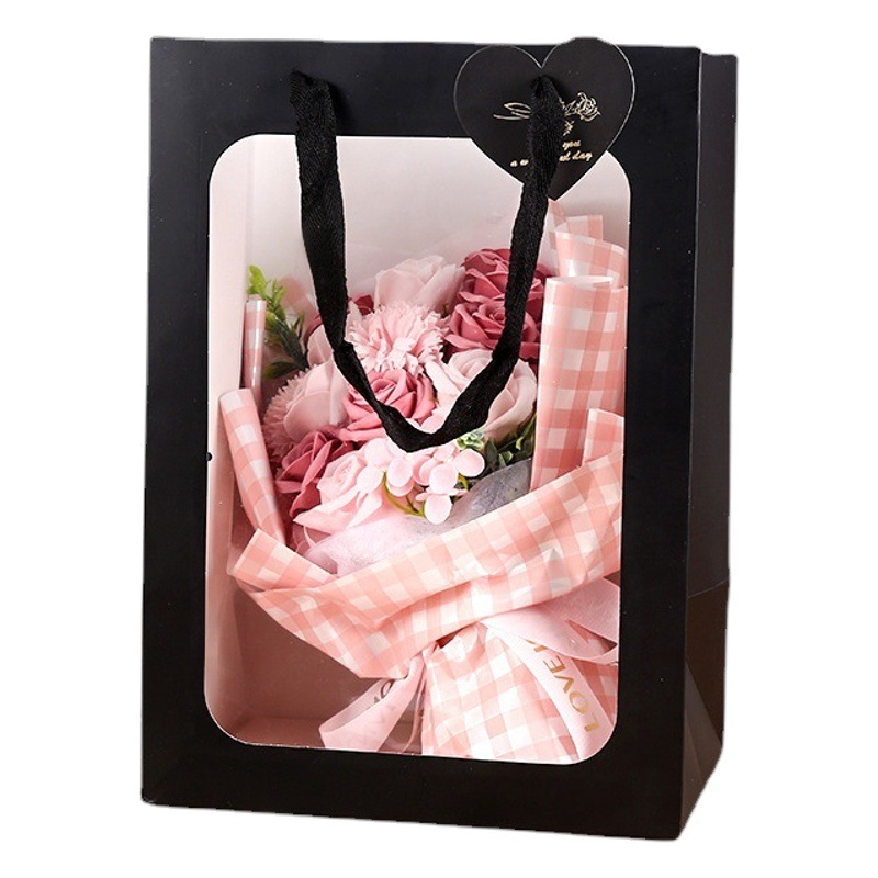 Transparent Window Tote Bag 520 Flower Packaging Handbag Gift Bag Souvenir Doll Cosmetics Wedding