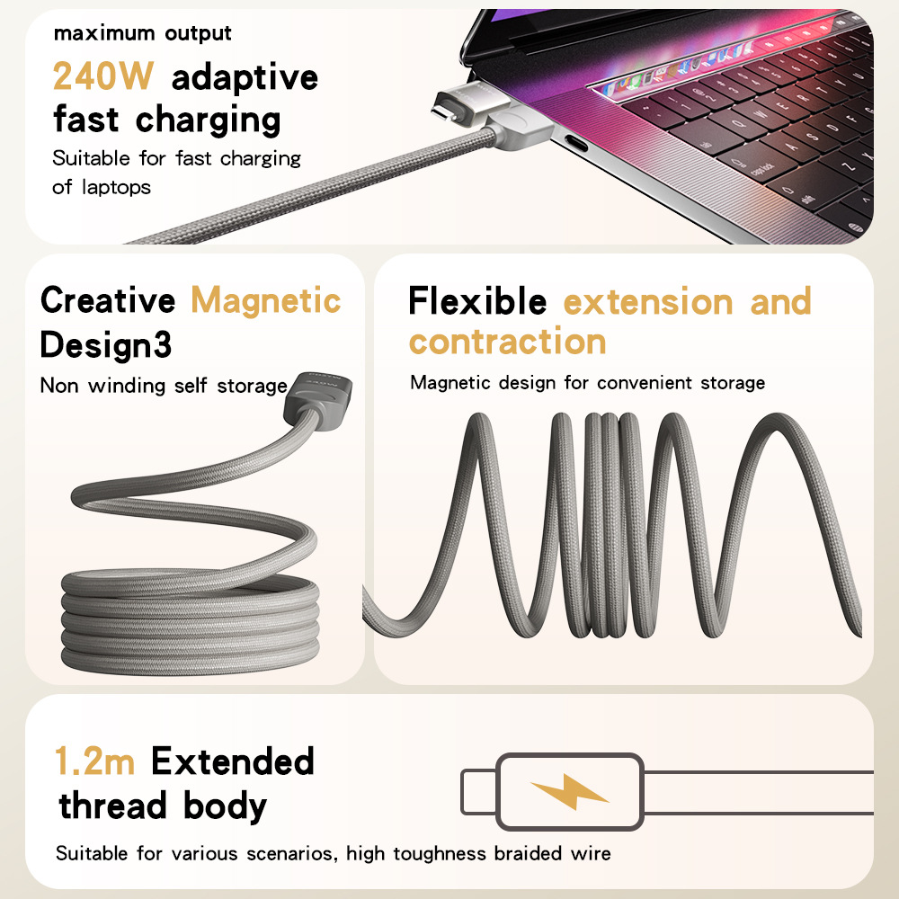 Picture of [Pin Control Excellent] Double Magic Magnetic Data Cable 240W Suitable for Huawei Pd Fast Charging Apple 16 Braided Fast Charging Cable