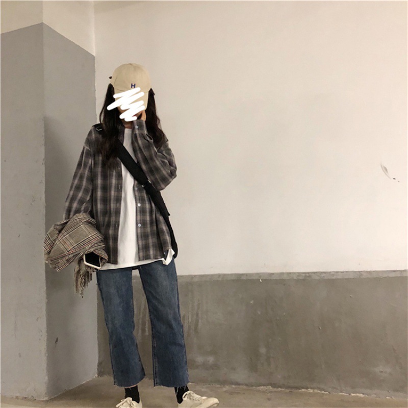 Picture of 2023 Spring and Autumn Plaid Shirt Women's Long-sleeved New Arrival Harajuku-style Korean-style Loose All-match Student Shirt
