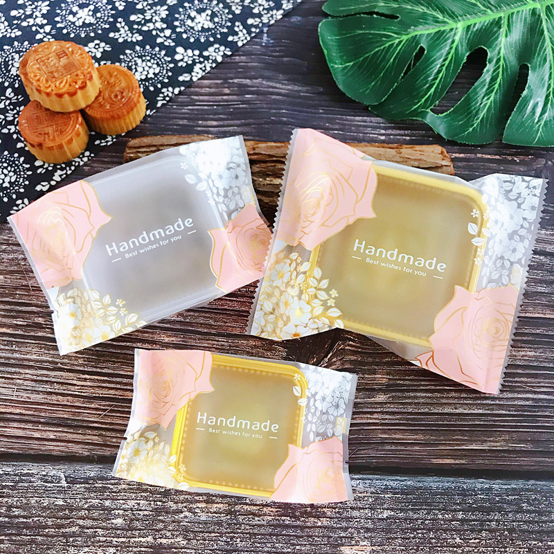 Mid-Autumn moon cake egg yolk crisp bag pink flowers 50g80G 100g Li meat cake baking machine bag