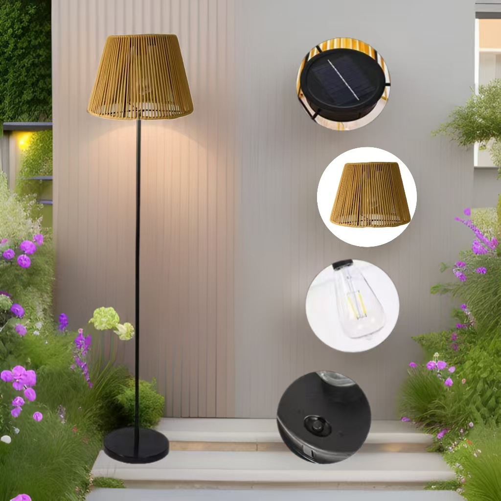 New Chinese Solar Charging Floor Lamp Outdoor Rattan Floor Lamp Villa Garden Lamp Waterproof Garden Decoration