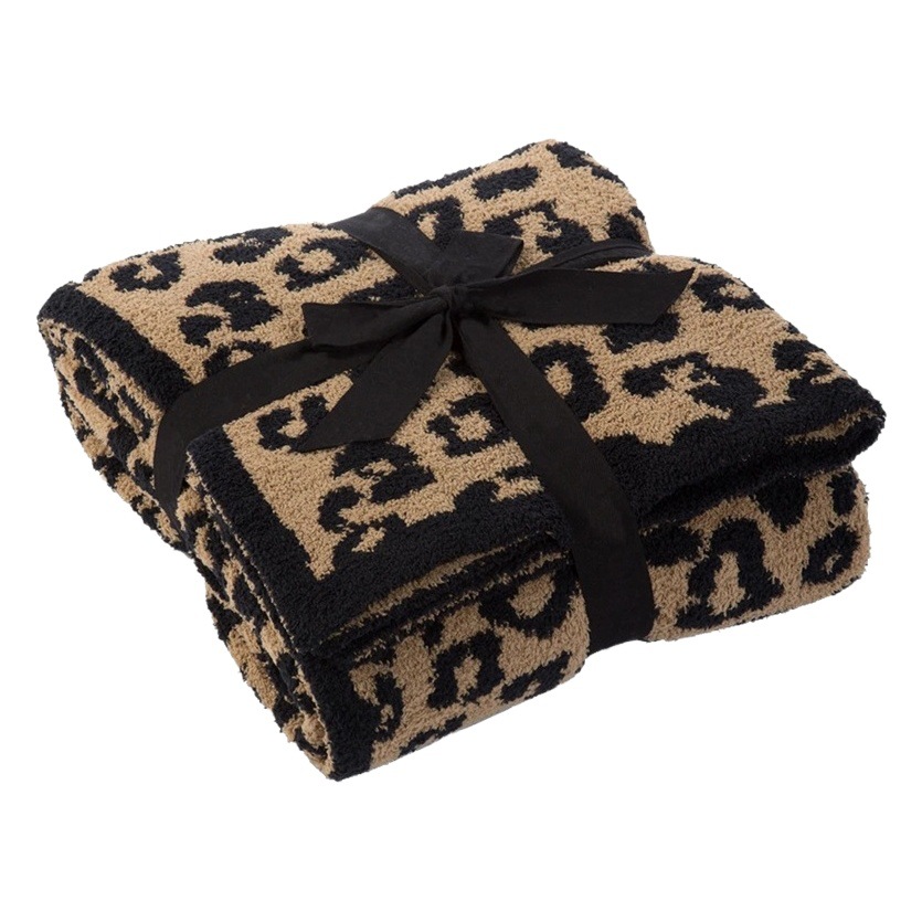 New Half Fleece Leopard Blanket Wool Blanket Knitted Leopard Blanket Fleece Jacquard Blanket Sofa Nap Blanket