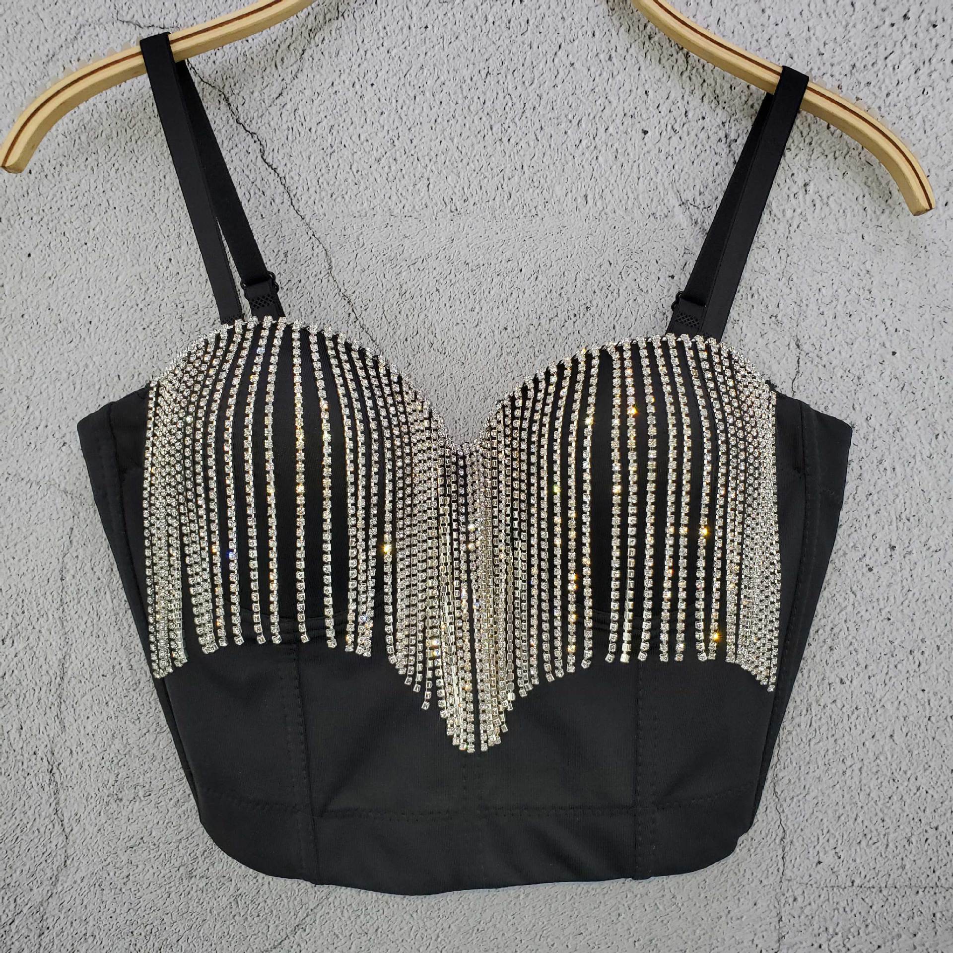 Diamond-encrusted tassel chain slim-fit backless small camisole design sense short scheming summer slim trendy top