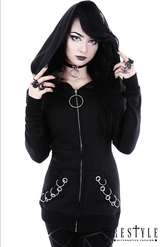Picture of European and American Black Kepeng Long Sleeve Loose Hooded Iron Ring Sweat