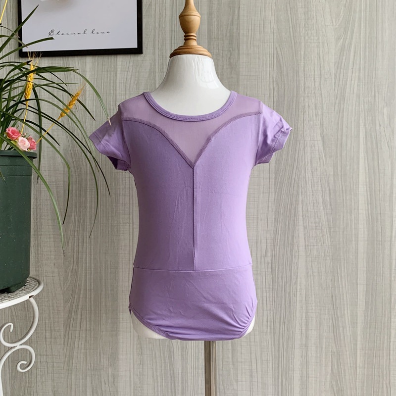 Picture of Children's Dance Training Clothing Mesh One-piece Open Crotch Hidden Button Summer Short-sleeved Clothing Chinese Folk Dance Test Grade Female