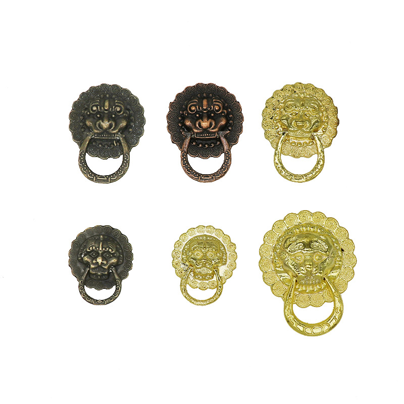 Zinc alloy golden lion head heaven and earth lid wine box latch lion face with feet decorative pull ring double door gift box