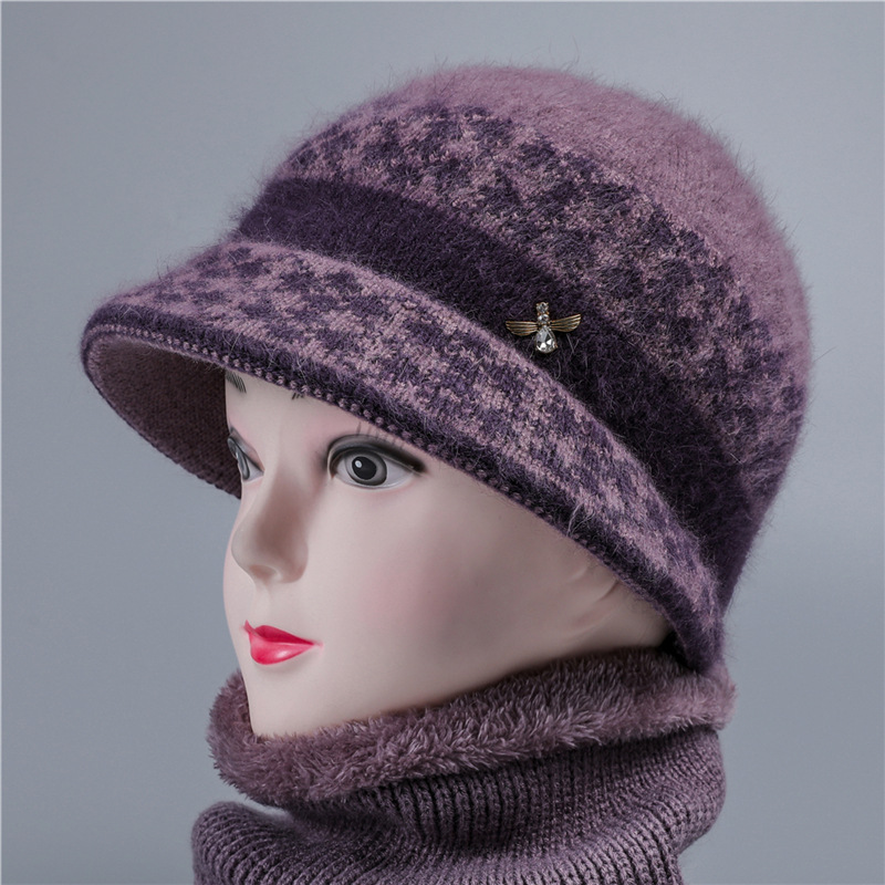 Middle-aged and elderly people autumn and winter day hat grandma rabbit wool hat mother fleece-lined thick warm old lady knitted cotton hat