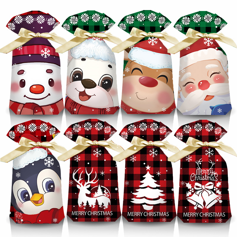Cross-border new Christmas gift bag ribbon drawstring candy bag storage bag back gift bag gift drawstring bag packaging
