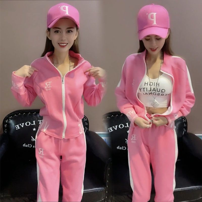 Casual Set Women's 2023 Spring and Autumn New Letter Printed Sweater Jacket Trousers Fashion Sports Two-piece Set