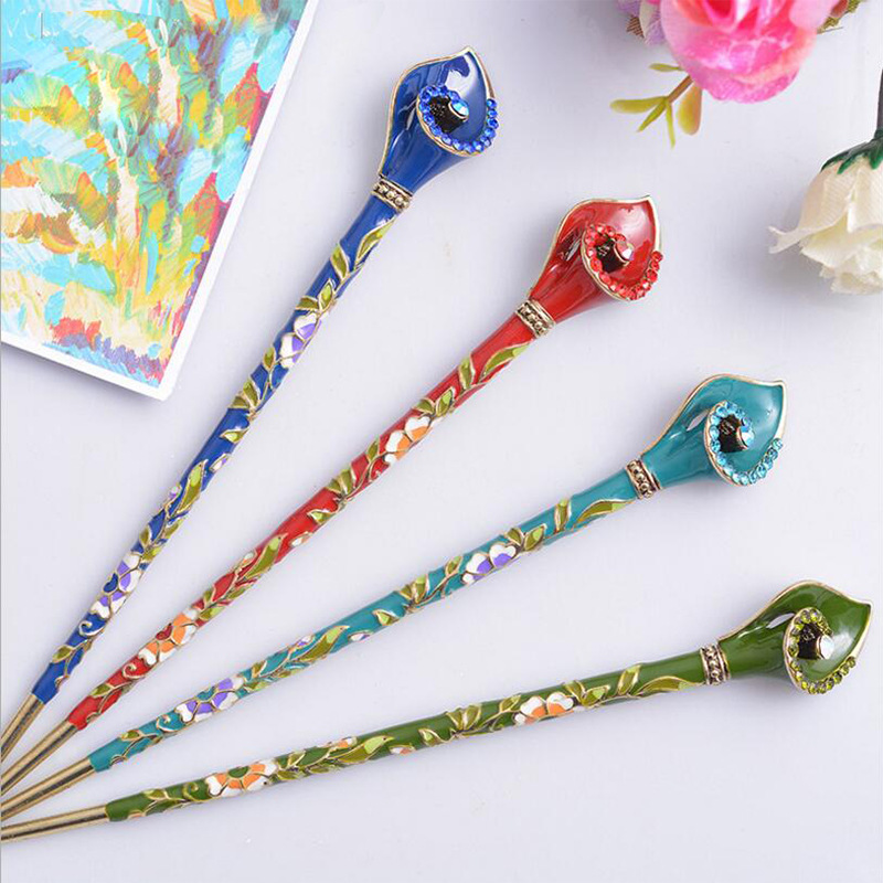 Picture of Chinese antique headdress hairpin cloisonne ladies hair clasp scenic explosion hair accessories wholesale