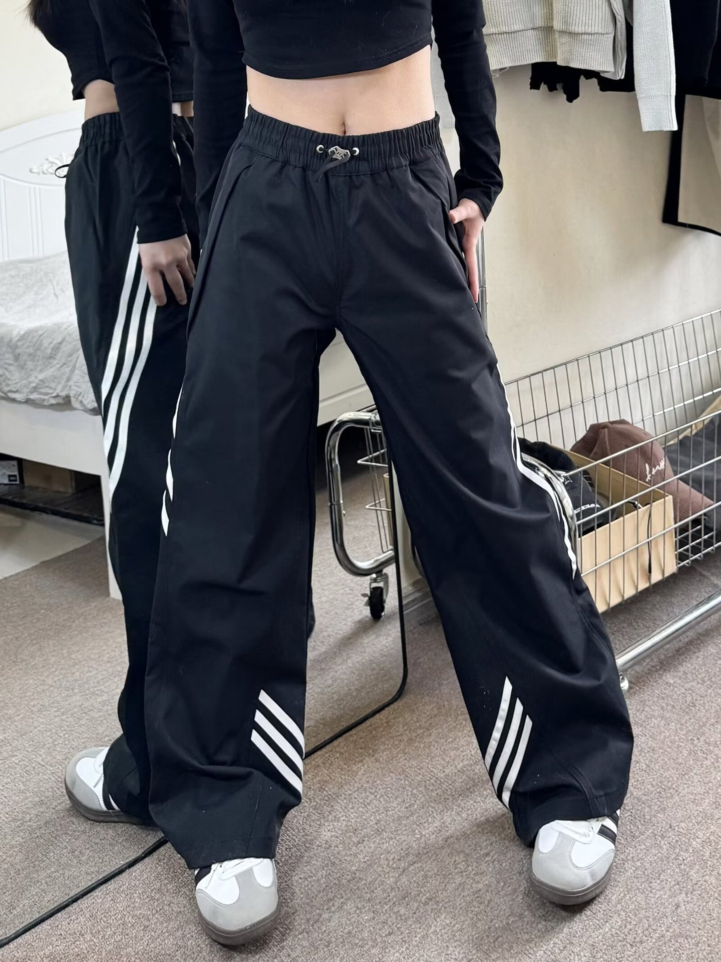 2024 Spring and Summer New High Street Straight Loose Dipping Wide Leg Pants American Vibe Trendy Striped Sports Pants for Women