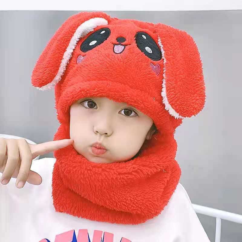 Picture of Children's hat wholesale autumn and winter boys and girls ear protection cap scarf one cute baby cap plus Velvet Ear cotton cap