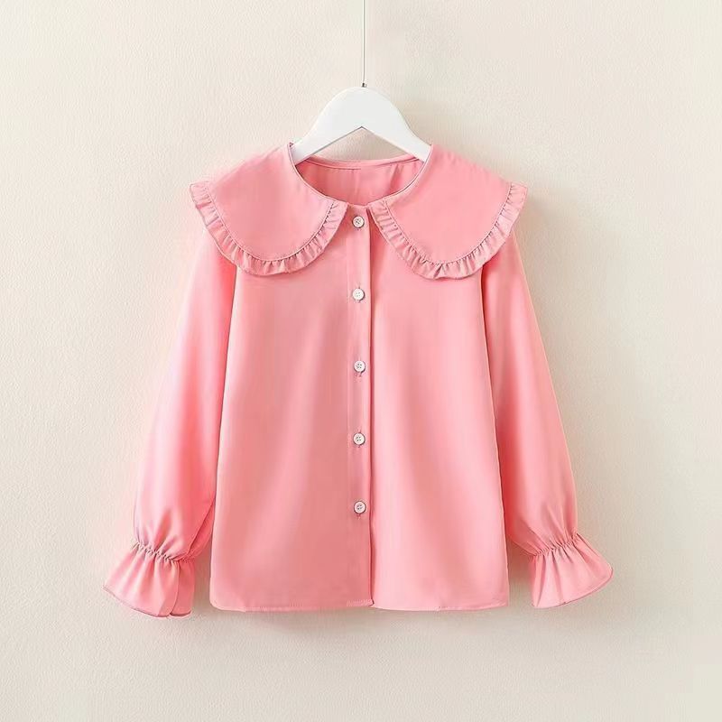 Picture of Girls' Spring and Autumn Shirt New Korean Style Foreign Style Long Sleeve White Shirt Children's Lace Doll Collar Base Top Trendy