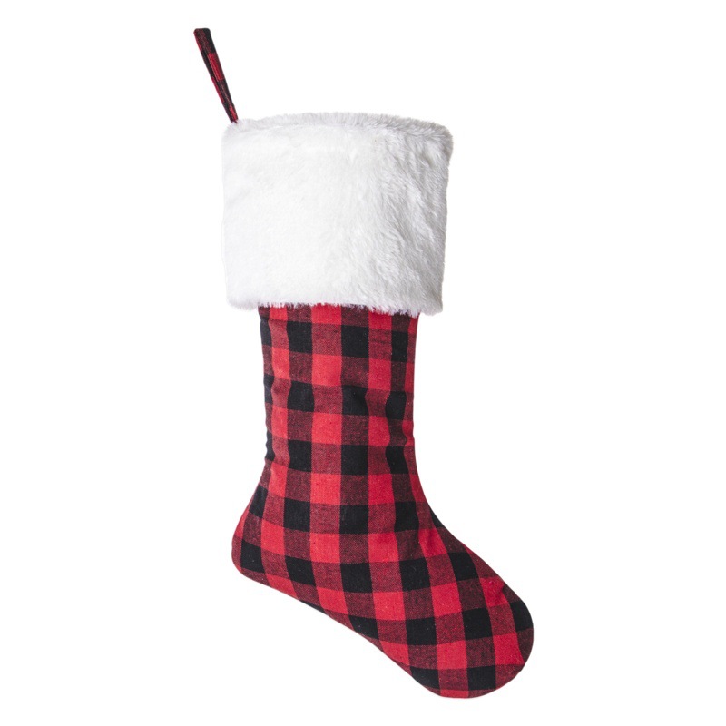 Spot Red and Black Linen Plaid Christmas Stocking Christmas Decoration Supplies Christmas Gift Bag Christmas Socks Pendant