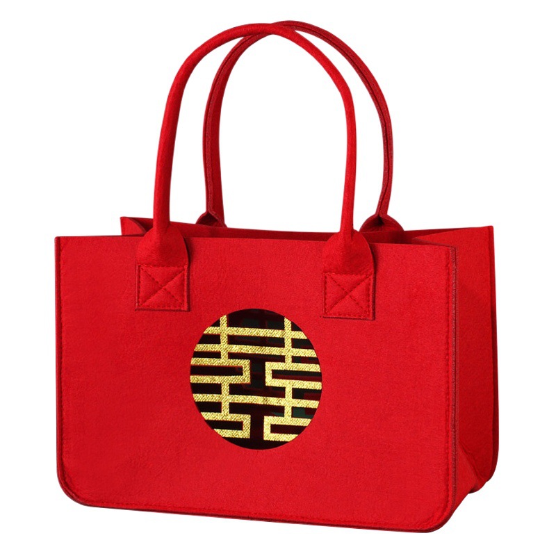 Felt bag wedding Xi character felt gift bag hollow portable hand gift bag wedding candy storage bag felt back gift bag