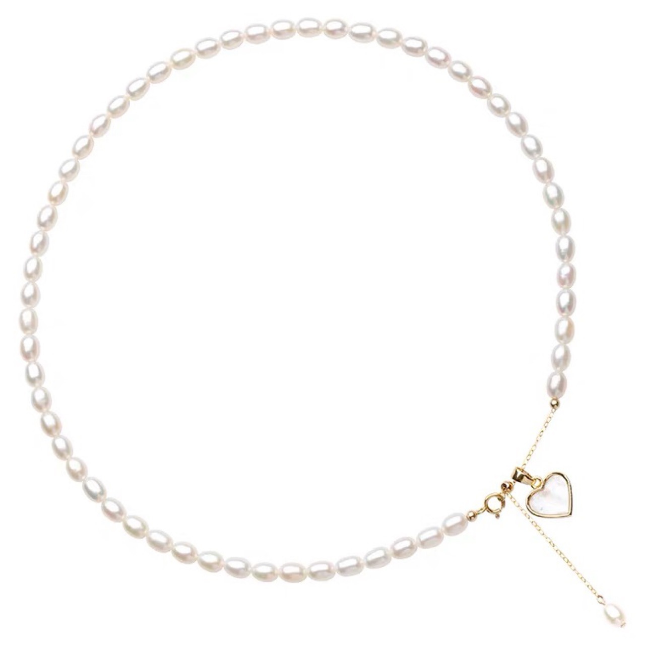 Picture of Heartbeat Natural Freshwater Pearl Necklace Women's Fashion Fritillaria Love Pendant 18K Gold Plated Clavicle Chain Necklace Chain