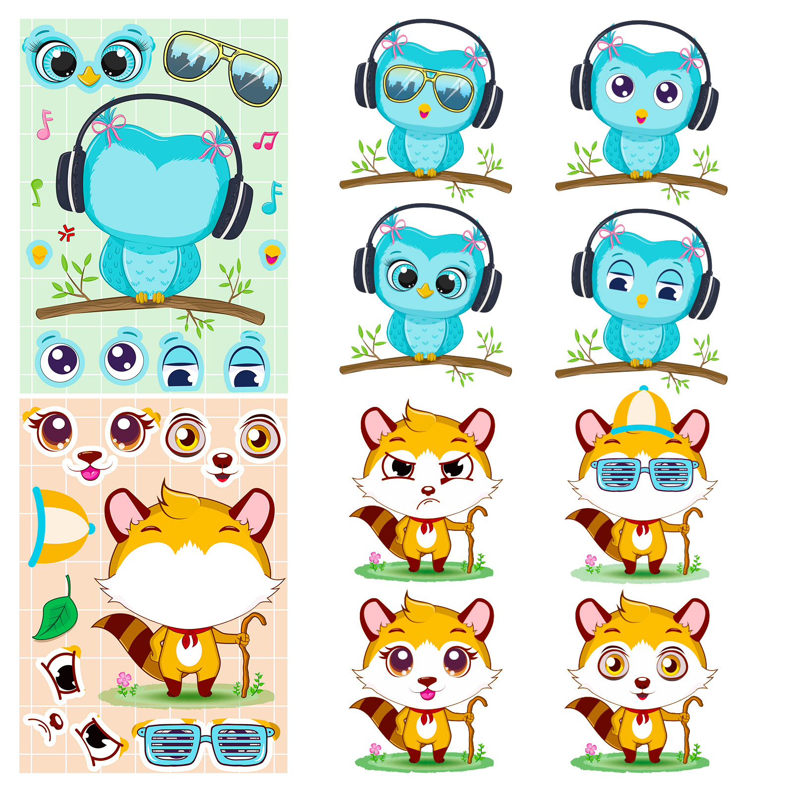 Picture of 6 sheets/pack children's educational toys creative handmade DIY cartoon stickers small animal puzzle stickers children's stickers