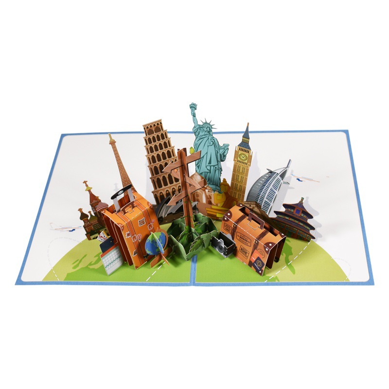 Creative 3D Travel Card Cross-border Amazon Handmade Retirement Commemorative Blessing Card Paper Carving Hotel Travel Agency
