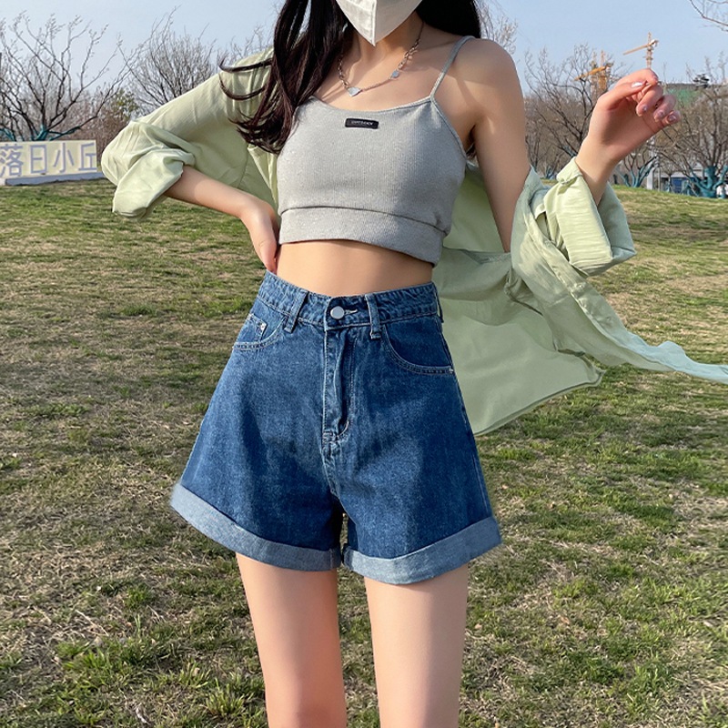 Denim Shorts Women's Summer Curled New ins Style Loose Fashionable Casual Slimming High Waist a-shaped Wide Leg Hot Pants