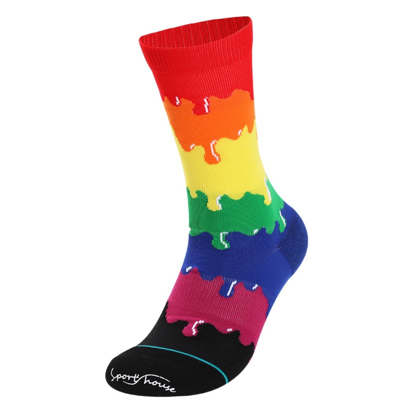 Sports House Men's Mid-Calf Rainbow Socks Towel Bottom Breathable Multifunctional Casual Sports Trbottomy Socks