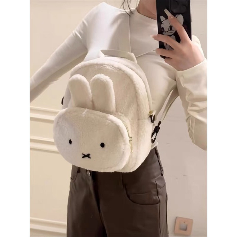 Japanese Autumn and Winter New Cartoon Cute Miffy Rabbit Bear Lamb Wool Dual-Use Backpack for Girls Small Bag Backpack