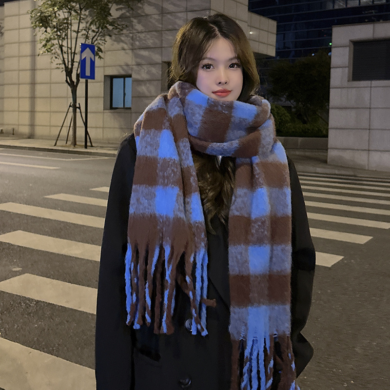 Picture of Winter monochrome plush heavy weight soft fluffy lazy wind solid color large pulled wool warm scarf for students couple