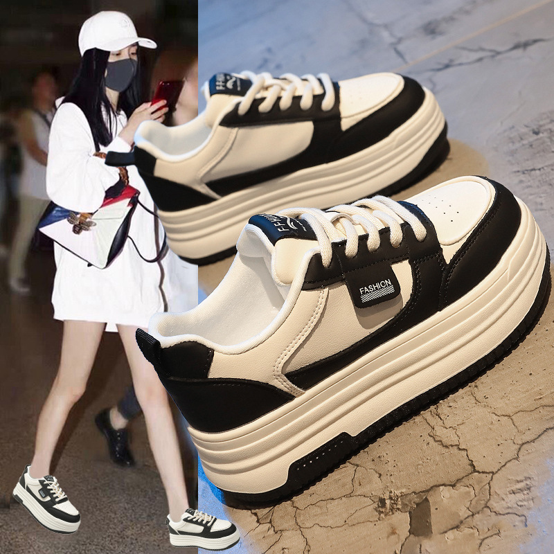 White Shoes Women's 2024 New Spring and Autumn Explosions Platform Shoes Women's Shoes Super Fire Thick Sole Increased Casual Sports Board Shoes