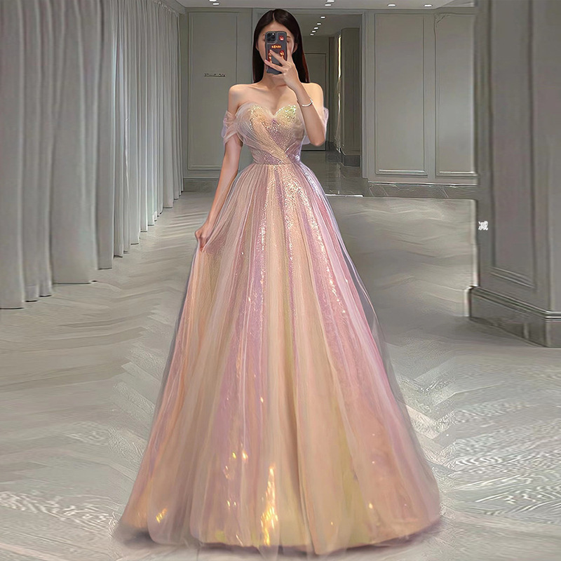 Stunning evening dress high-end light luxury niche color changing engagement dress socialite banquet temperament host bridesmaid dress