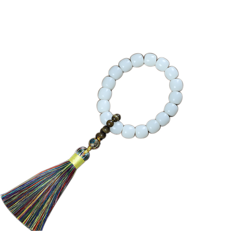 Picture of White Jade Bodhi Root Double Circle Lotus Tassel Handheld Handstring Bodhi Bracelet Men's and Women's Literary Play Boutique Buddha Beads