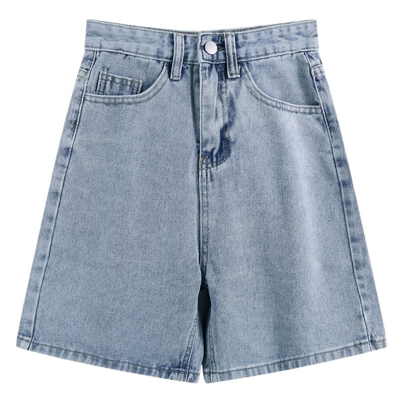 Light Denim Shorts Women's Five Points Summer 2022 Thin High Waist Straight Loose Slimming Large Size Wide Leg Pants