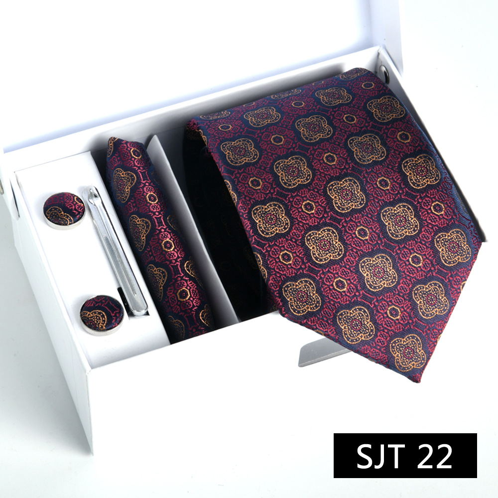 Picture of Tie formal business executive 5-piece gift box wedding = = groom wedding festive wine red in stock new