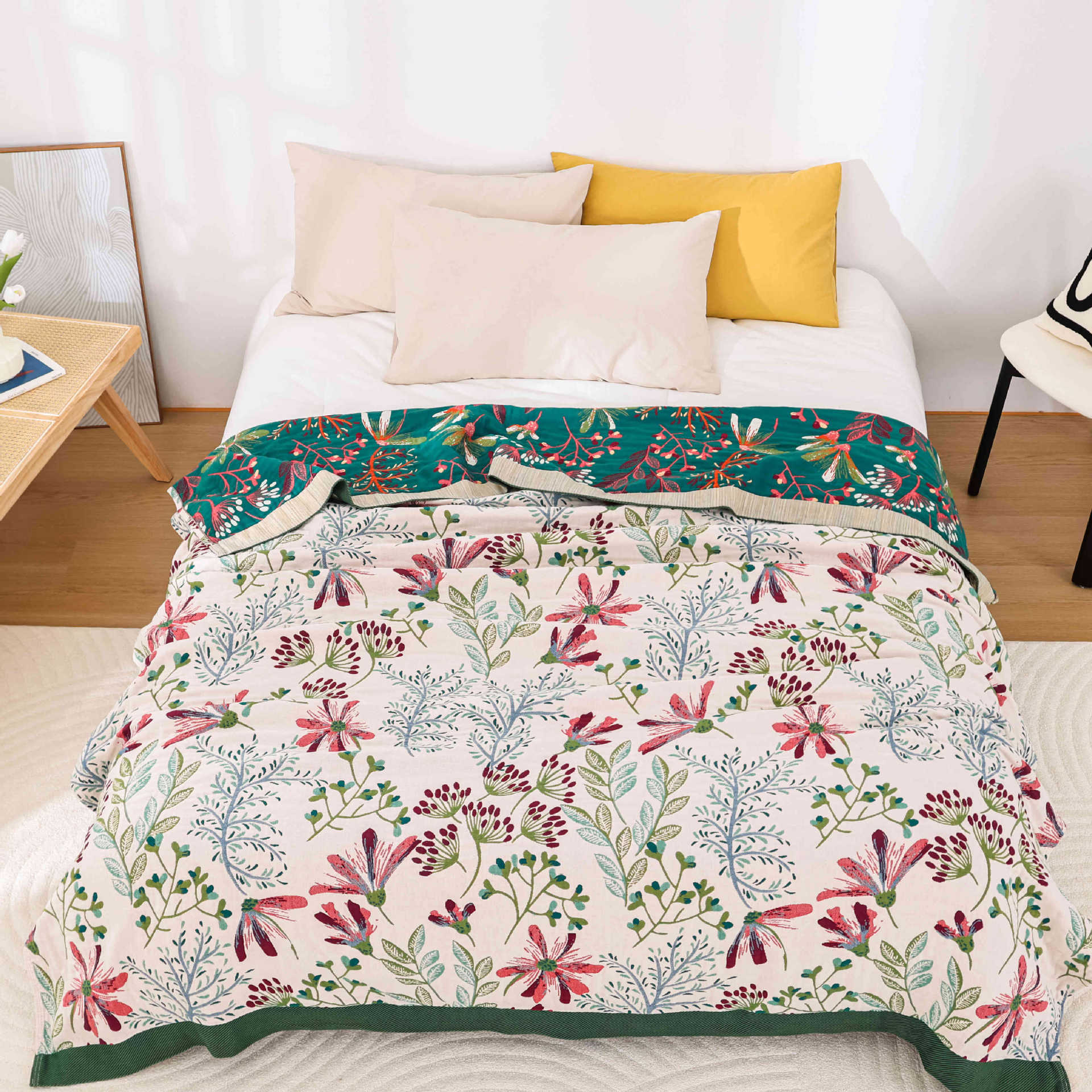 Picture of Towel Quilt Bed Sheet Cotton Summer Quilt Sofa Cover Blanket Nap Small Blanket Jacquard Air-conditioning Quilt Cotton Gauze