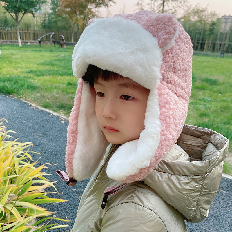 Picture of Children's Cat Ears Lei Feng Hat Women's Cute Autumn and Winter Cycling Windproof Hat Winter Warm Cotton Hat for Primary School Students