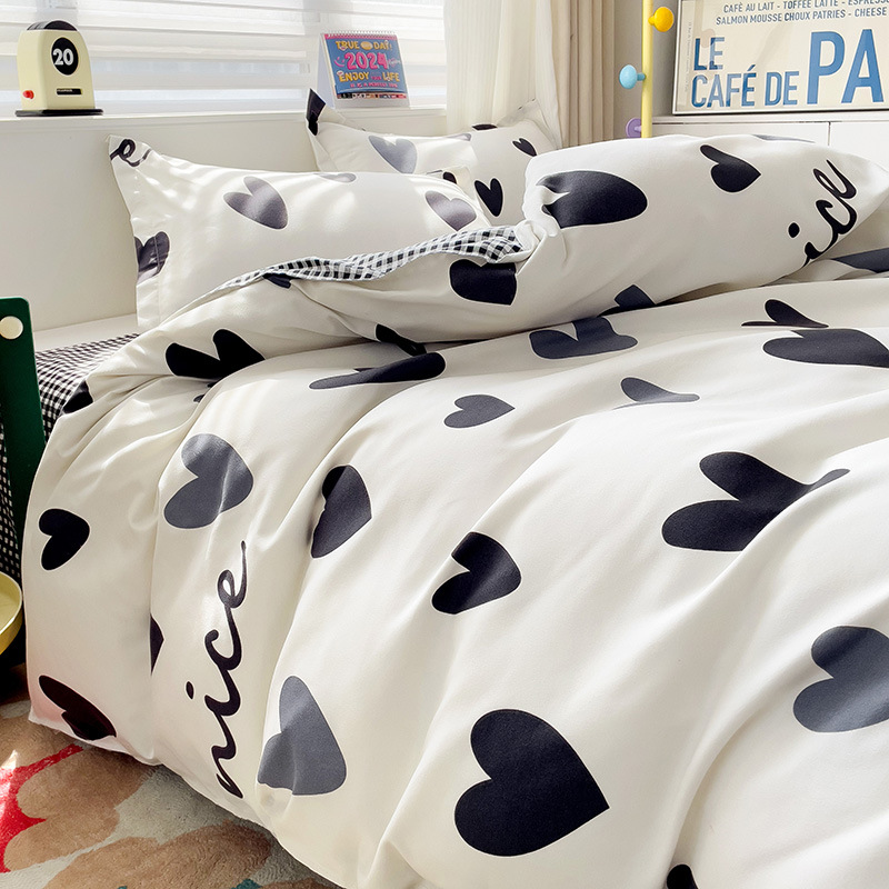 Picture of Class A Maternal and Infant Grade Four-Piece Set Small Fresh Thickened Sanding Quilt Cover Washed Cotton Bed Sheet Quilt Cover Dormitory Three-Piece Set ins