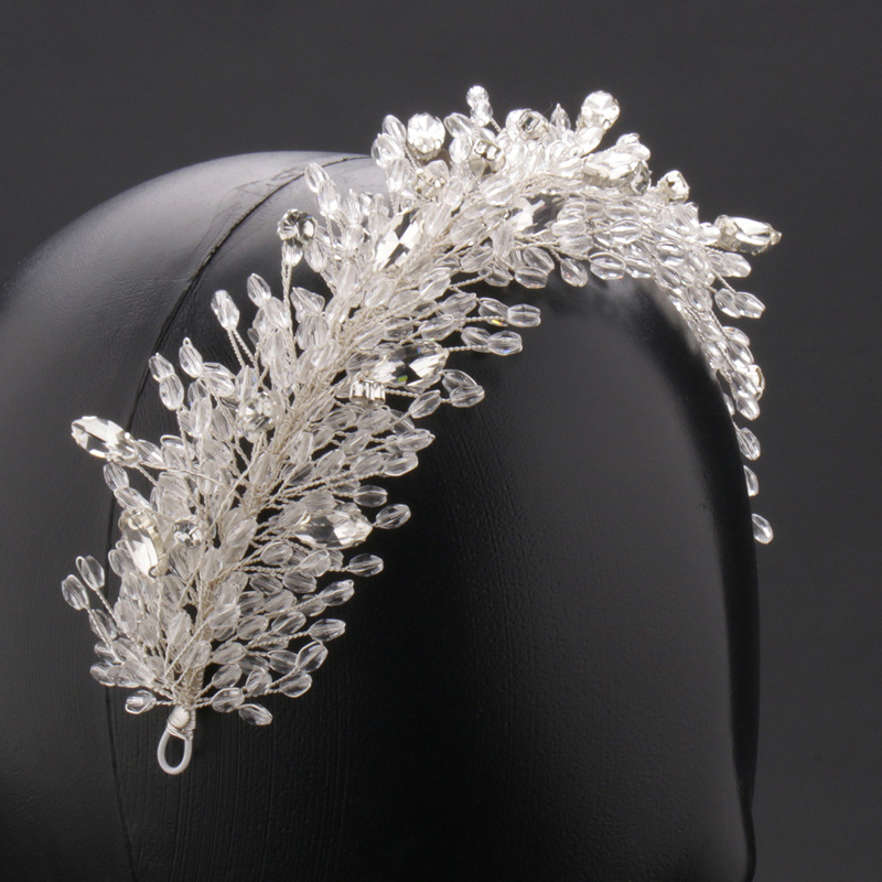 Picture of White crystal handmade beaded rhinestone crown styling hair accessories European bridal wedding accessories wedding accessories wholesale