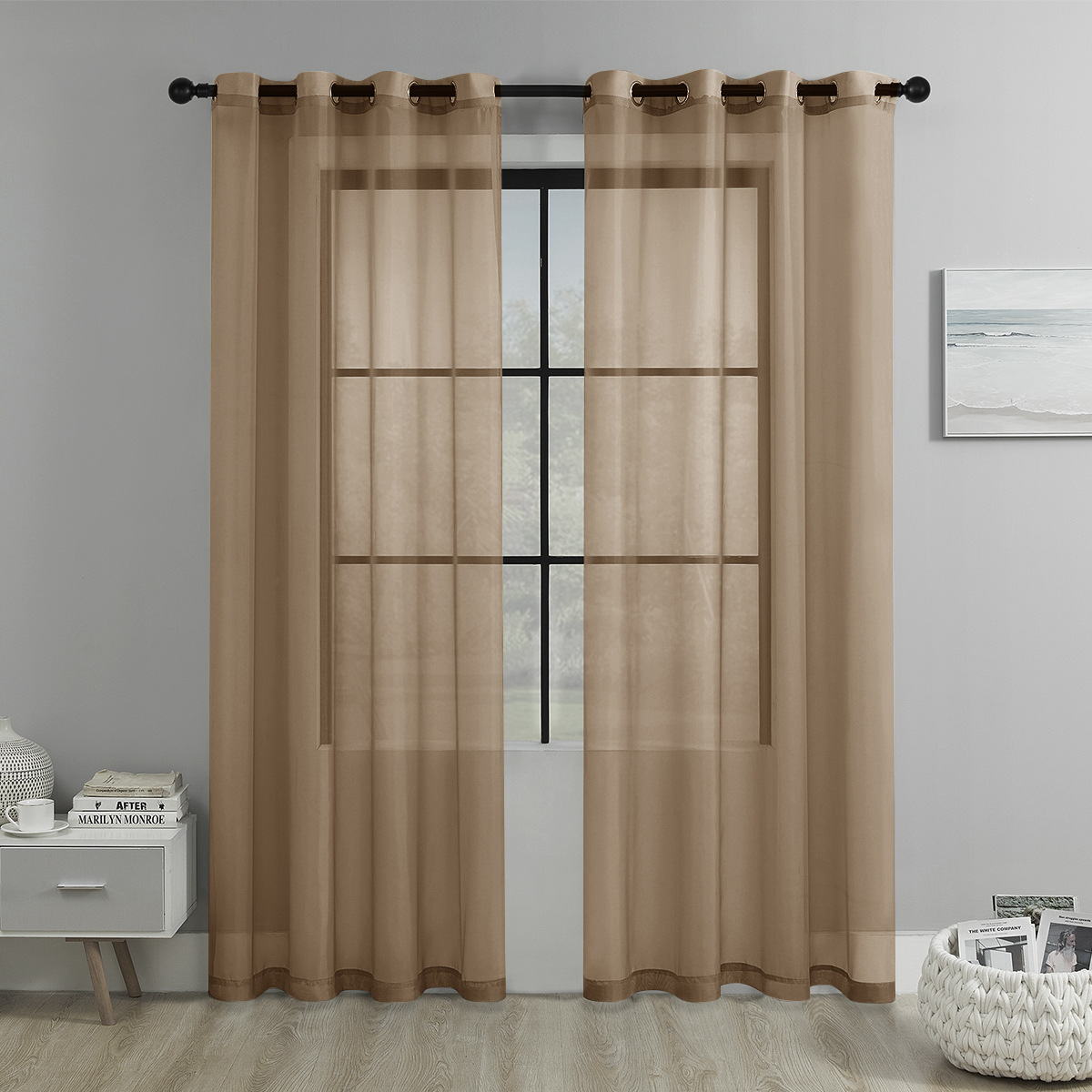 Picture of Cross-border Solid Color Perforated Trilon Semi-shading Curtain Screen Living Room Bay Window Balcony Decorative Window Screen SHEIN