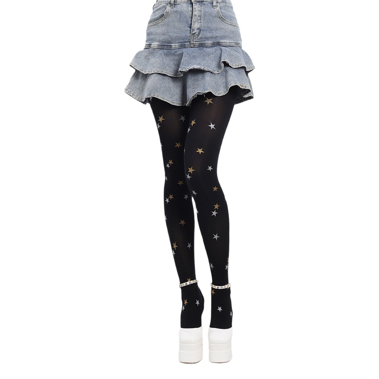 Printed stockings new TikTok Net red sun series ins printed stars leg-shaping JK black stockings bottoming socks cross-border