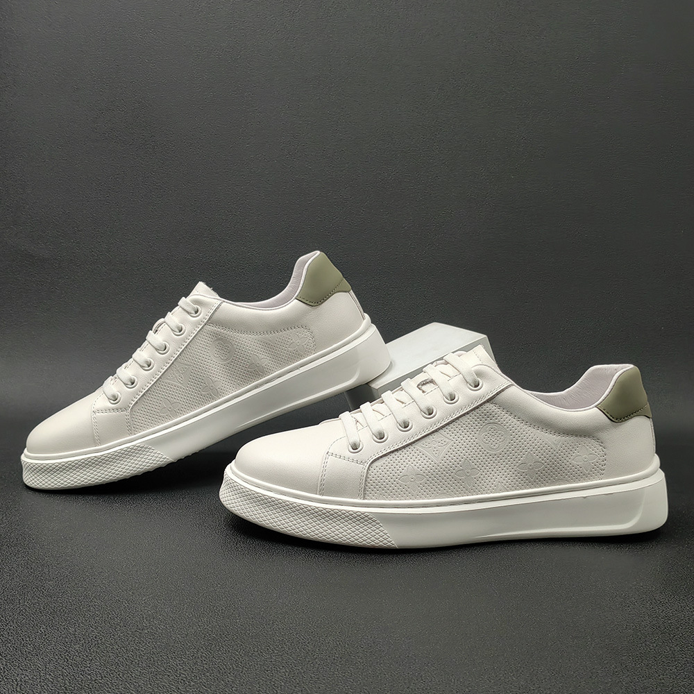 Genuine Leather Sneakers Men's Trendy All-match European Station Men's Shoes Men's White Shoes Light Luxury High-end Lace-up Free Lazy Shoes